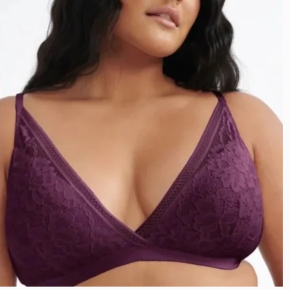 Knix Lace Deep V-neck Bralette Sz L Deep Purple - Picture 1 of 7